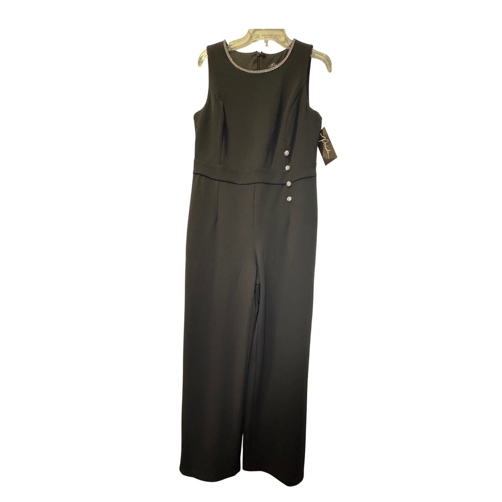 Prelude NWT  Womens Black Rhinestone Neck Wide Leg Sleeveless‎ Jumpsuit - Size M